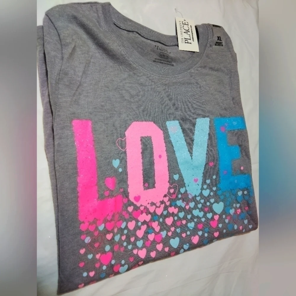 The Children's Place LOVE Hearts Short Sleeve Shirt- 14/16